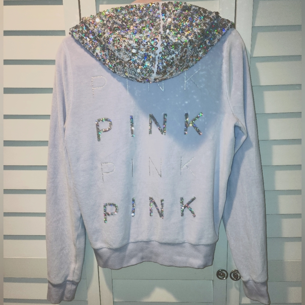 PINK by Victoria's Secret Lilac Full Zip Velour Hoodie with Sequins Size Large